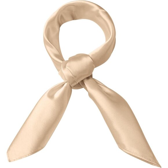 Women's Beige Silk Feeling Scarf 23.6'' Square Satin Scarf Neck Head Bandana - Picture 1 of 7